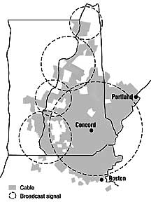 Map of NH showing NHPTV broadcast signal